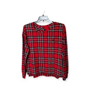 Lauren Ralph Lauren Red Plaid Long Sleeve Lounge Crew Neck Pajama Top Size XL